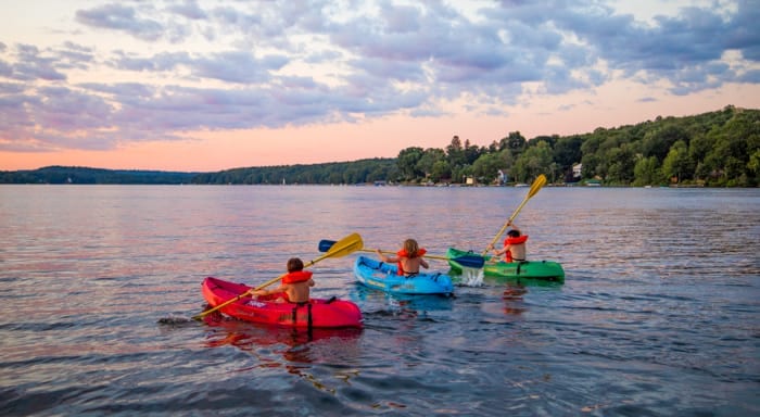 campers kayaking sunset lake 2